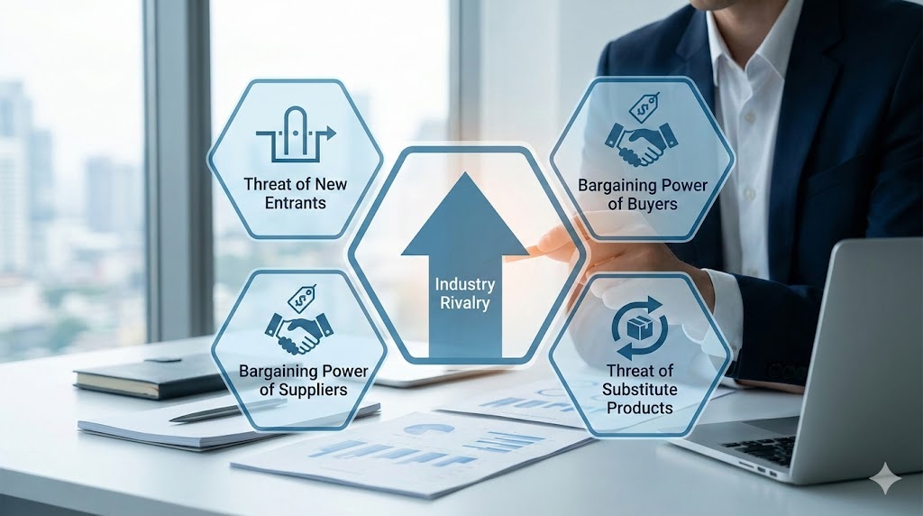 ファイブフォース分析とは？競合優位性を築く5つの要因と活用方法を解説
